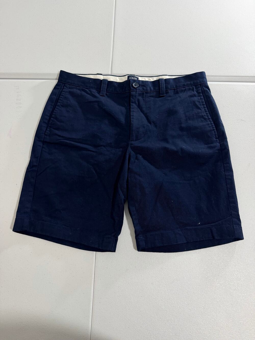 J.Crew Mens Chino Shorts Size 32 Navy Blue 9 Inch Inseam Flat Front Classic